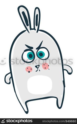 An angry rabbit in a funny cartoon with big eyes and small legs and arms vector color drawing or illustration