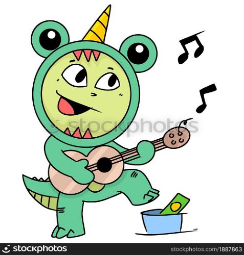 an artist is singing in a monster costume. cartoon illustration sticker emoticon