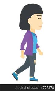 An asian business woman walking vector flat design illustration isolated on white background.. Business woman walking