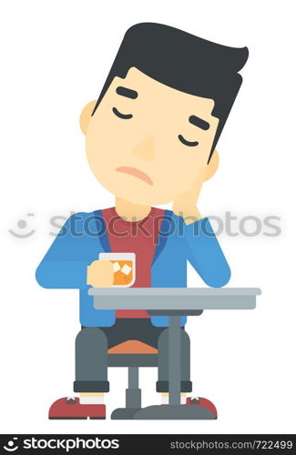 An asian man sitting at bar vector flat design illustration isolated on white background. . Man sitting at bar.