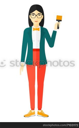 An asian painter holding a paint brush vector flat design illustration isolated on white background. . Painter with paint brush.