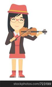 An asian woman playing violin vector flat design illustration isolated on white background.. Woman playing violin.