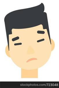 An asian young depressed man vector flat design illustration isolated on white background. Vertical layout.. Young depressed man.