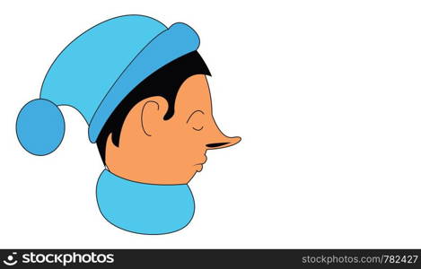 An elf in a blue hat and blue scarf, vector, color drawing or illustration.