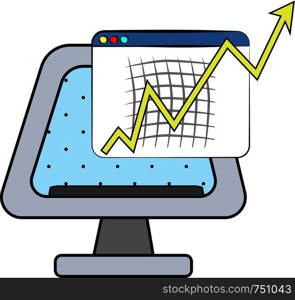 An excel sheet on a desktop computer showing a graph of accelerating growth in the field vector color drawing or illustration