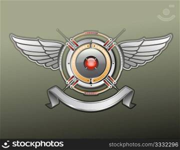 An heraldic logo or badge with banner , blank so you can add your own text. Vector illustration.