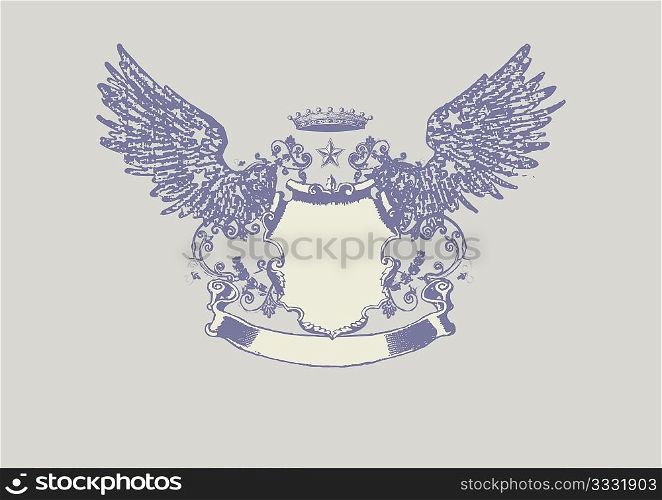 An heraldic shield or badge, blank so you can add your own images . Vector illustration.
