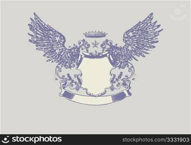 An heraldic shield or badge, blank so you can add your own images . Vector illustration.