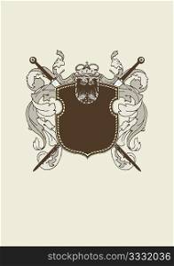 An heraldic shield or badge, blank so you can add your own images. Vector illustration.