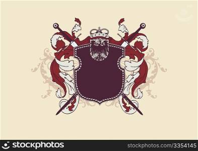 An heraldic shield or badge, blank so you can add your own images. Vector illustration