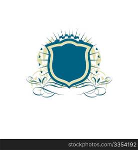 An heraldic shield or badge , blank so you can add your own images. Vector illustration.