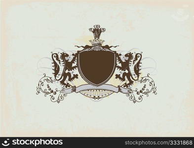 An heraldic shield or badge with lion , blank so you can add your own images. Vector illustration