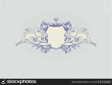 An heraldic shield or badge with lion , blank so you can add your own images. Vector illustration