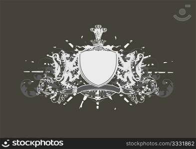 An heraldic shield or badge with lions , blank so you can add your own images. Vector illustration. Black background .