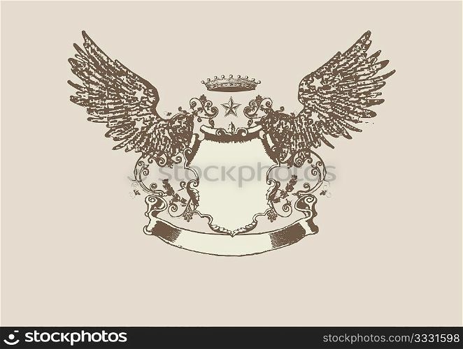 An heraldic shield or badge, with script perfect for you to place your text . Vector illustration.