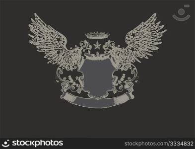 An heraldic shield or badge, with script perfect for you to place your text . Vector illustration. Black background