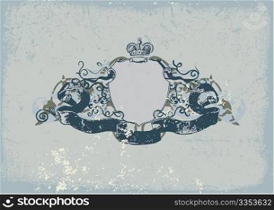 An heraldic shield or badge, with script perfect for you to place your text . Grunge background . Vector illustration.