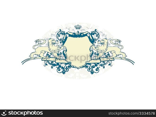 An heraldic shield or badge with stylized lions , blank so you can add your own images. Vector illustration