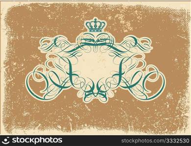 An heraldic titling frame, blank so you can add your own images. Grunge background . Vector illustration.
