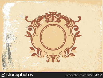 An heraldic titling frame, blank so you can add your own images. Grunge background . Vector illustration.