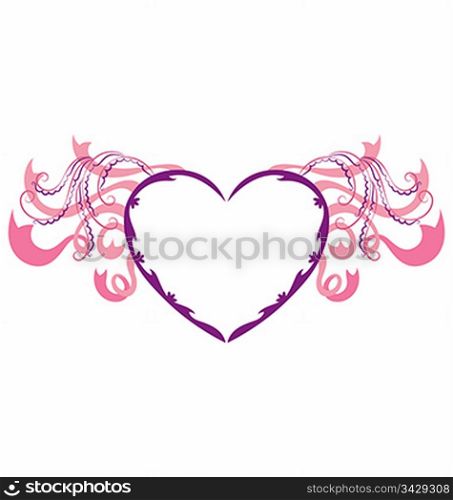An Illustrated decorative template, with swirl and ribbons surrounding the love shape.