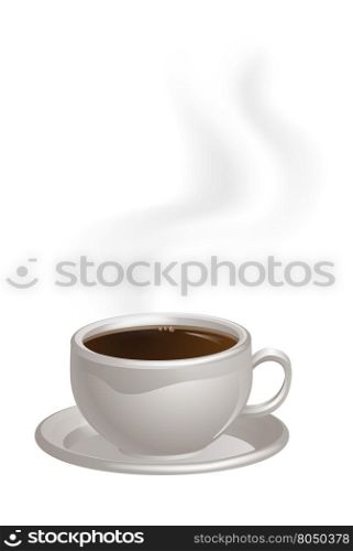 An illustration of a cup of steaming black Coffee on a saucer
