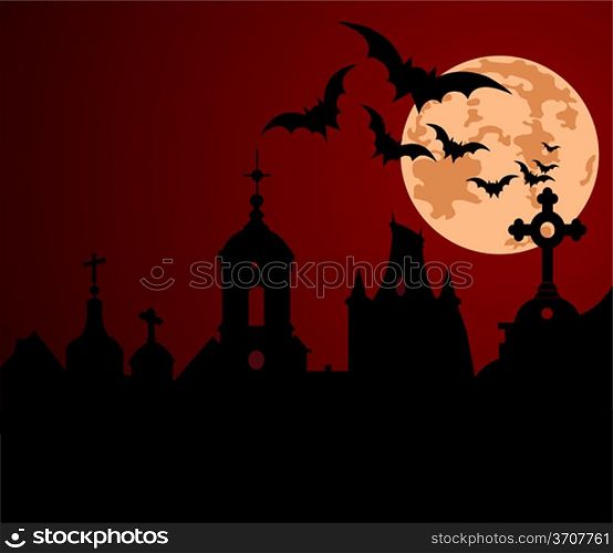 An illustration of a Halloween night in the town.