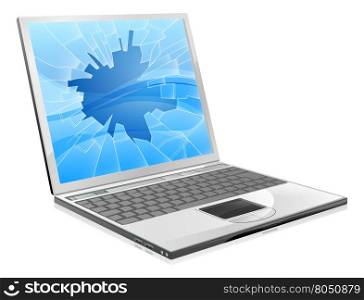 An illustration of a laptop with a smashed or broken screen &#xA;