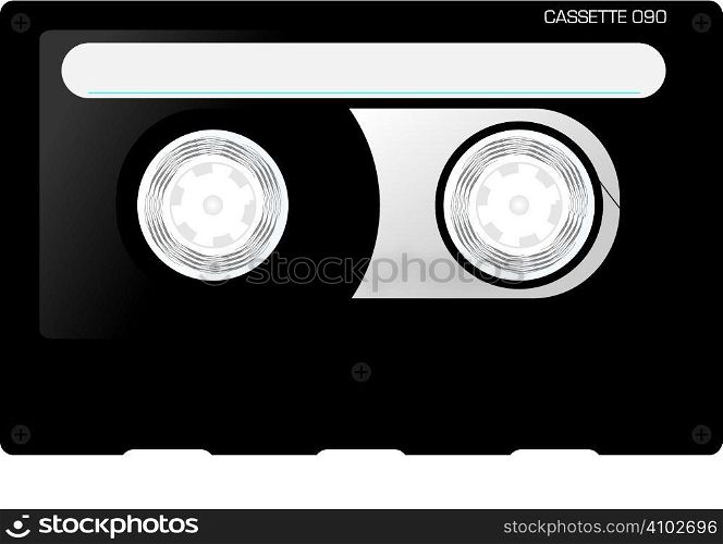 An illustration of a reto black cassette with room for your own text
