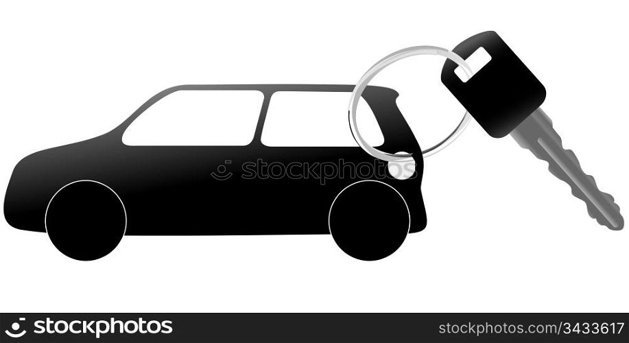 An illustration of a set of auto symbol and car key on a shiny key ring.