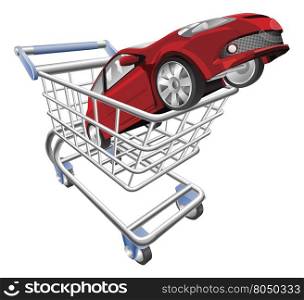 An illustration of a shopping cart trolley with car