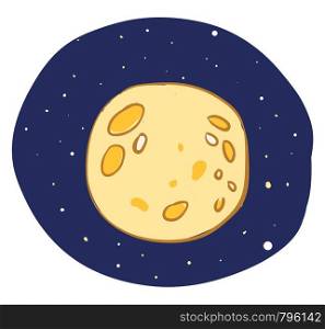 An illustration of a yellowish moon in the night sky with stars, vector, color drawing or illustration.