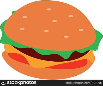An image resembling a burger that contains cheese tomatoes and lettuce vector color drawing or illustration