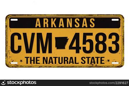 An imitation of vintage Arkansas license plate with text The Natural State written on it, vector illustration