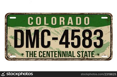An imitation of vintage Colorado license plate with text The Centennial State written on it, vector illustration