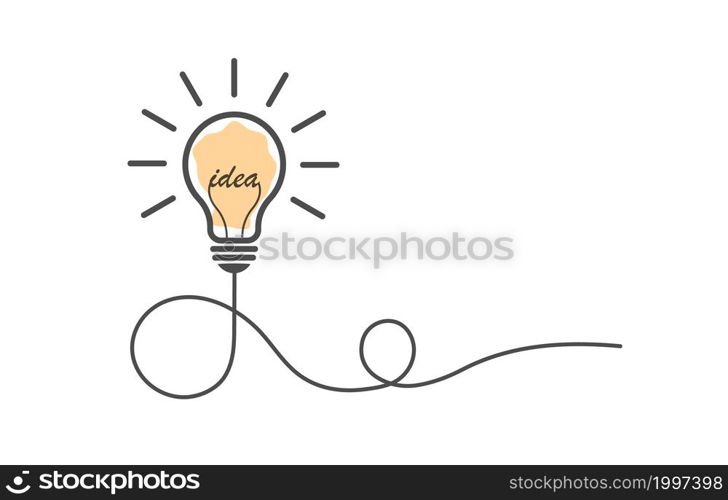 An incandescent lamp with a wire, as a concept to illustrate the idea. Flat design.