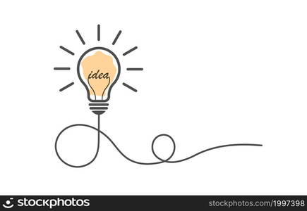 An incandescent lamp with a wire, as a concept to illustrate the idea. Flat design.