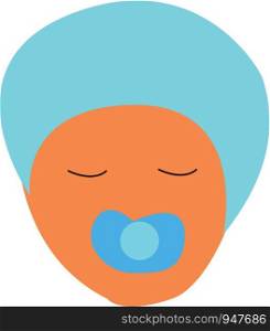 An infant with blue head cap and pacifier on mouth vector color drawing or illustration