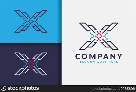 An initial letter X with minimalist lines and a dot, with a high tech logo concept, perfect for use in technology or modern branding projects.