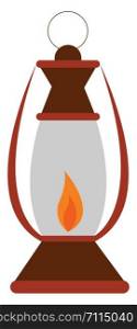 An old Kerosene Lamp which is glowing on a low flame , vector, color drawing or illustration.