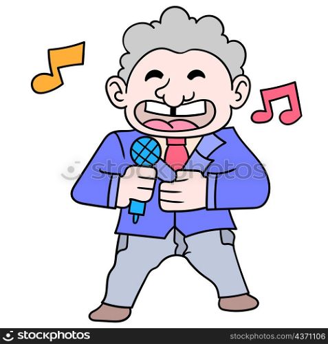 an old man with a happy face singing his favorite song
