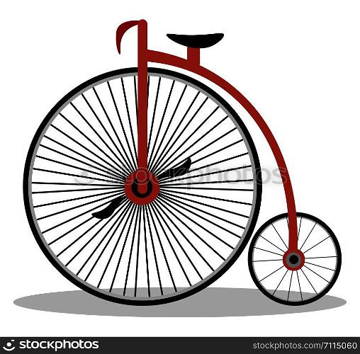 An old traditional bicycle with one large wheel and one small wheel vector color drawing or illustration