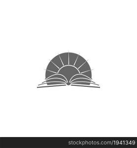 An open book and the sun. A flat icon, a symbol of study and education. Flat vector illustration