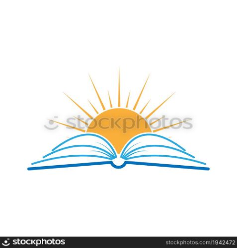 An open book and the sun. A flat icon, a symbol of study and education. Flat vector illustration