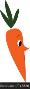 An orange baby carrot with green stem and sharp nose vector color drawing or illustration