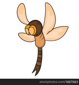 an orange dragonfly is flying. cartoon illustration sticker emoticon