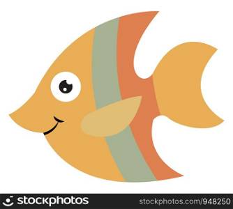 an orange fish with an orange tail, sharp and pointed nose with grey-colored band-like scales on its sickle-shaped body looks so wondrous while smiling, vector, color drawing or illustration.
