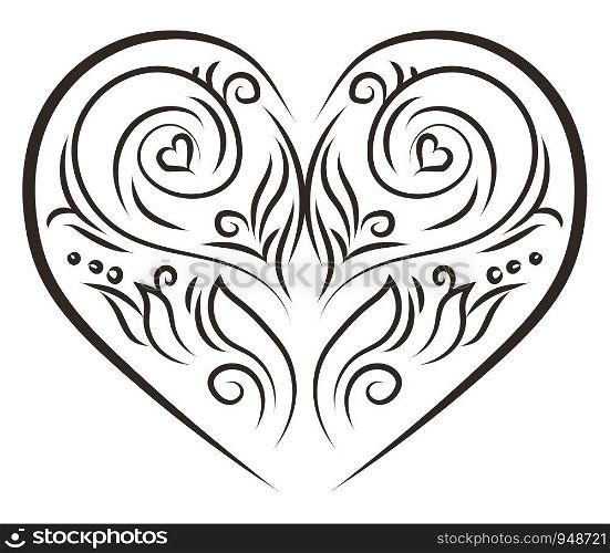 An ornament heart with a simple design, vector, color drawing or illustration.