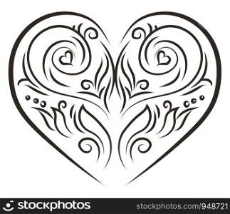 An ornament heart with a simple design, vector, color drawing or illustration.