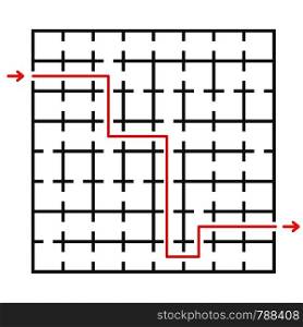 An unusual square labyrinth. Developmental game for children. Simple flat vector illustration isolated on white background. With the answer.